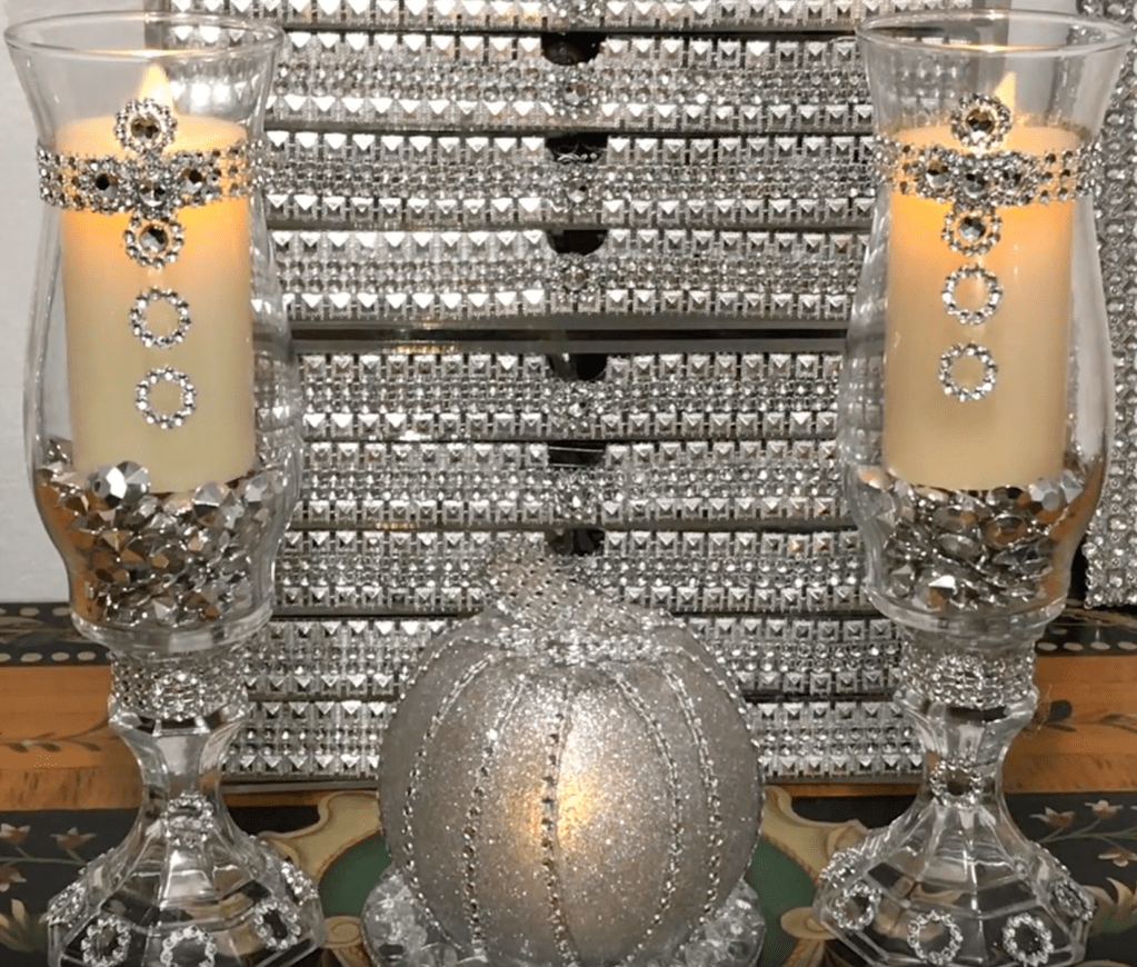DIY Silver & Diamond Hurricane Lamps And Vases Using Dollar Tree&nbsp;Items